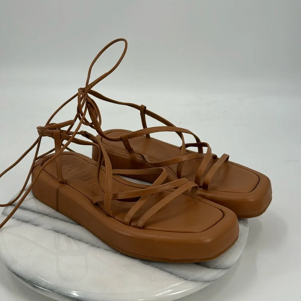 Loeffler Randall Brown Strappy Lace-Up Flat Sandals